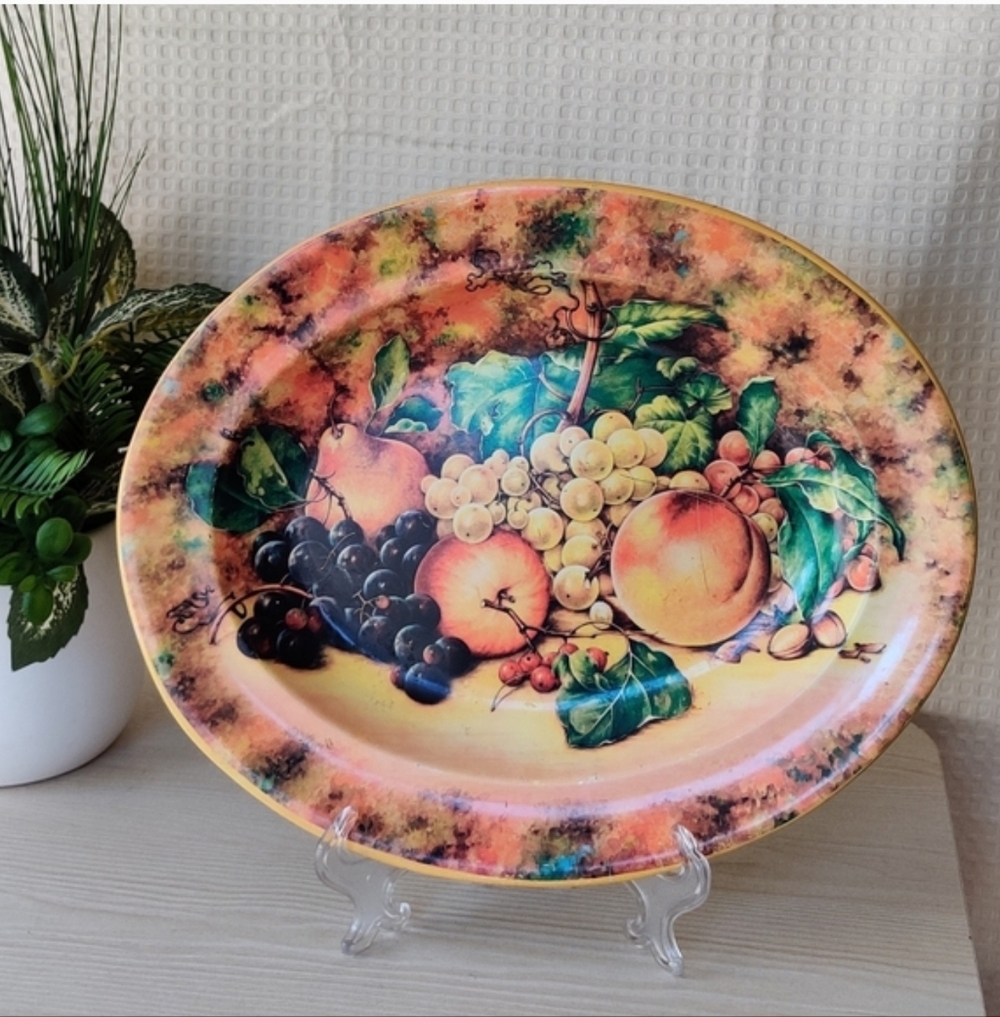 Vintage Daher Decorated Ware Fruit Design Oval Metal